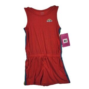 Crayola Girl's 6-7 Years Red Sleeveless One Piece Romper Rainbow Stripe Crayon